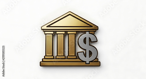 Illustration of classical building with dollar sign symbol representing finance and economy