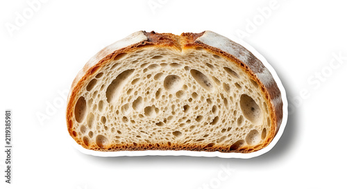 Freshly baked ciabatta bread slice with air pockets and golden crust edges
