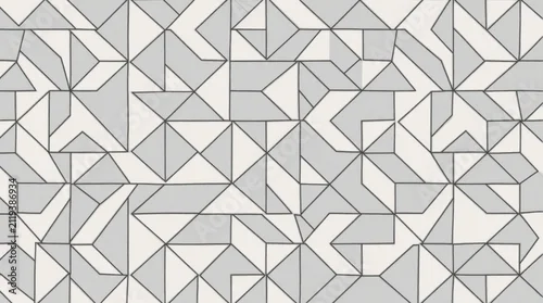 Panel kuchenny z motywem Abstract geometric pattern background features light gray, white shapes arranged in repeating tile. Simple graphic design offers clean lines, modern, minimalist aesthetic for various applications.