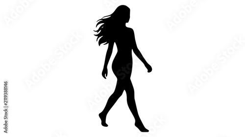 Model walking with flowing hair silhouette 