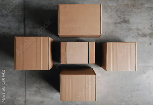 Five brown cardboard boxes ...