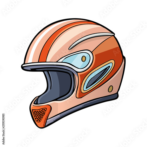 Vibrant retro motorcycle helmet with orange and cream stripes