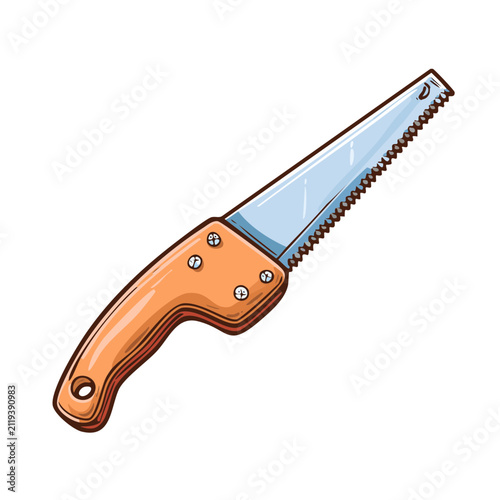 Handheld Wood Saw with Orange Handle and Sharp Blade