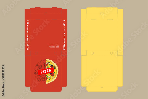 Pizza Box Packaging Die Cut Template with Food Delivery Carton Design