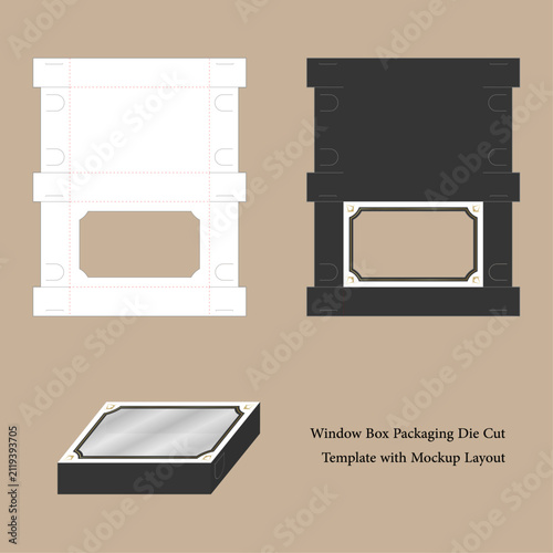 Window Box Packaging Die Cut Template with Mockup Layout
