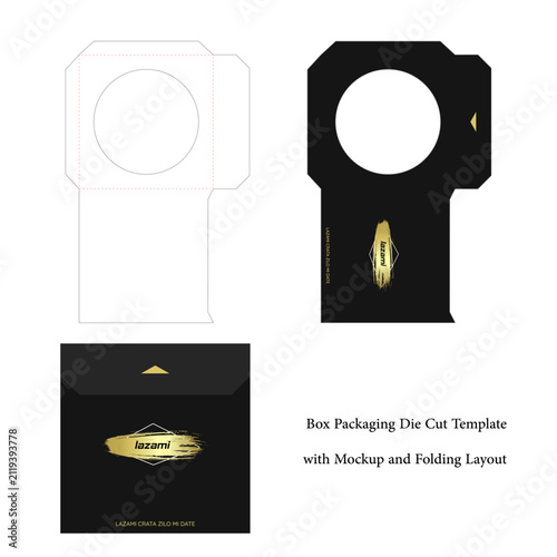 Box Packaging Die Cut Template with Mockup and Folding Layout