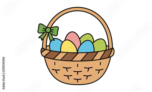 Cute Easter Basket with Eggs Vector Illustration