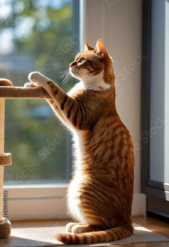 Orange tabby cat standing o...