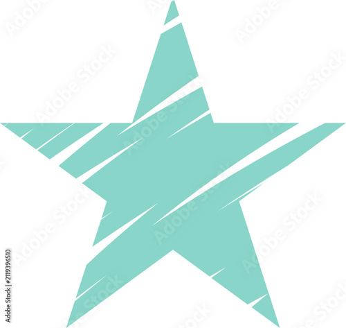 Mint green distressed star icon with grunge texture effect isolated on white background.