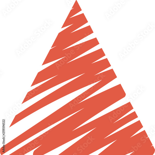 Red abstract scribbled triangle shape isolated on transparent background
