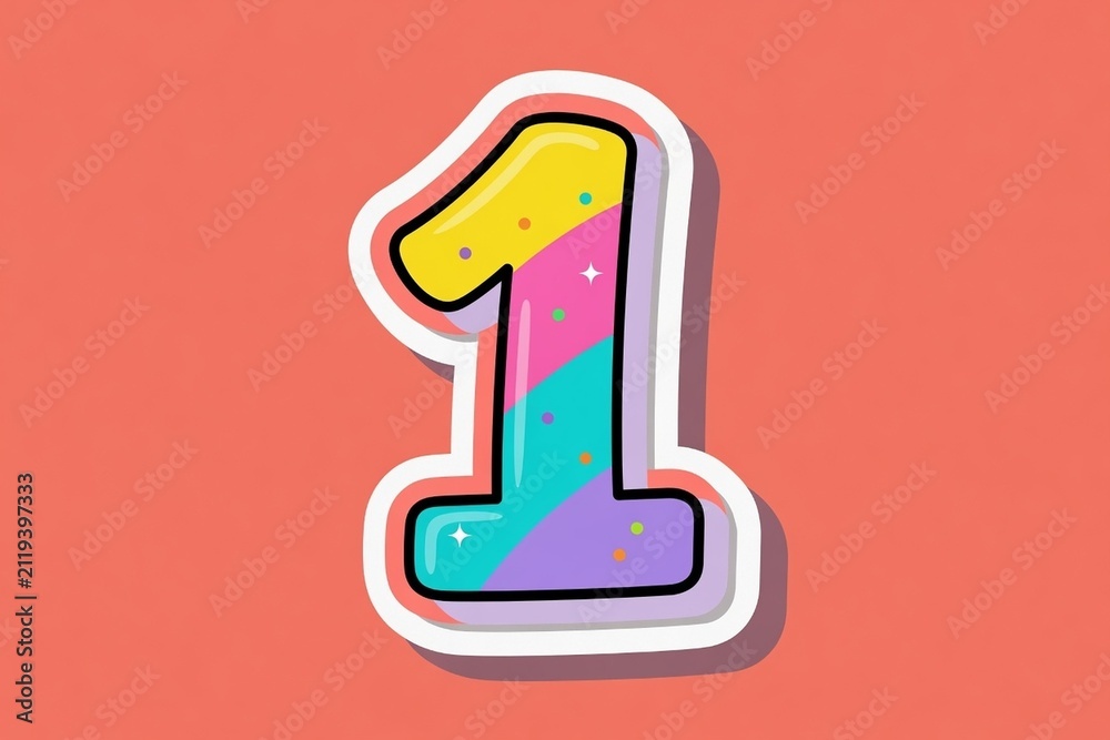 Obraz premium Cartoon number 1 colorful solid coral background