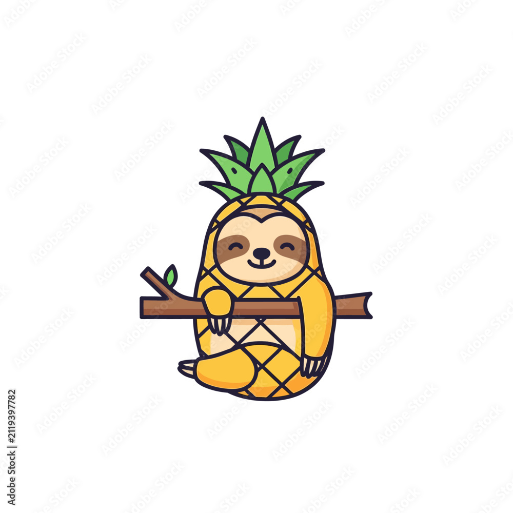 Fototapeta premium Sloth Wearing Pineapple Costume Hangs.