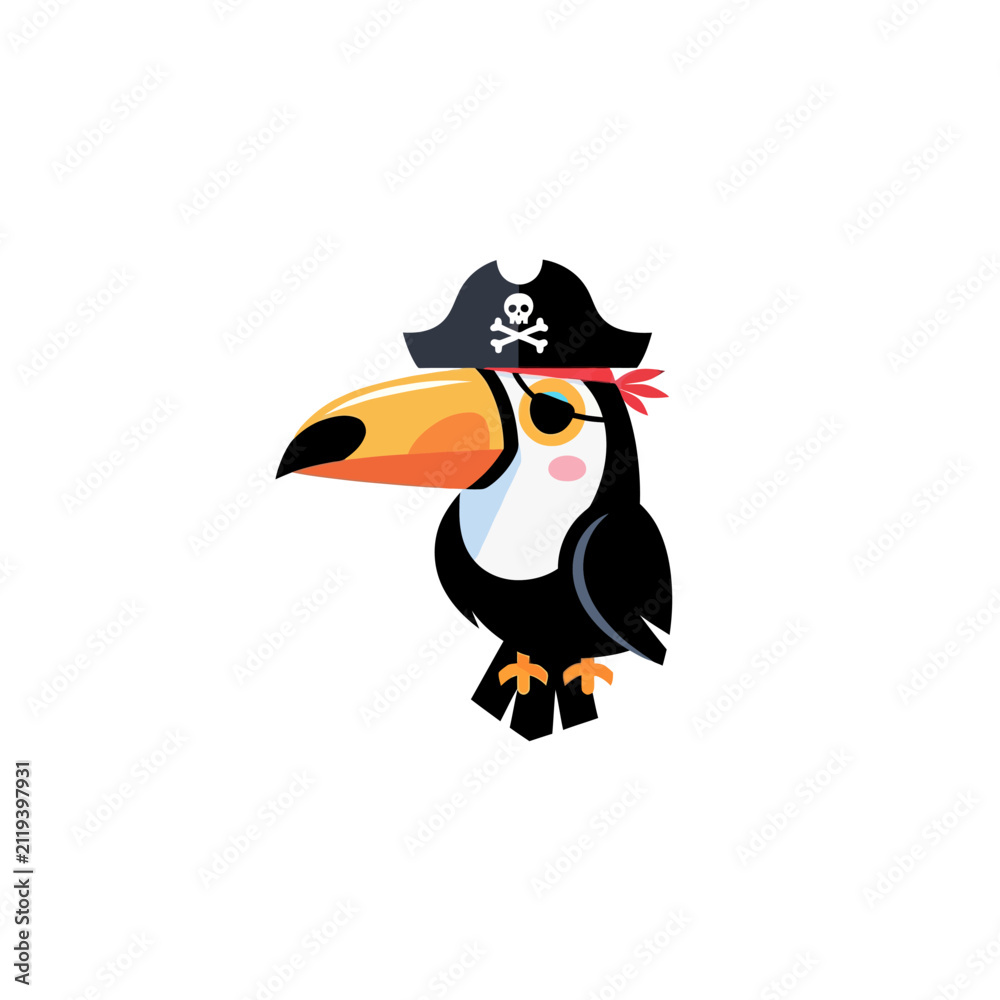 Obraz premium Toucan Wearing Pirate Hat Cartoon.