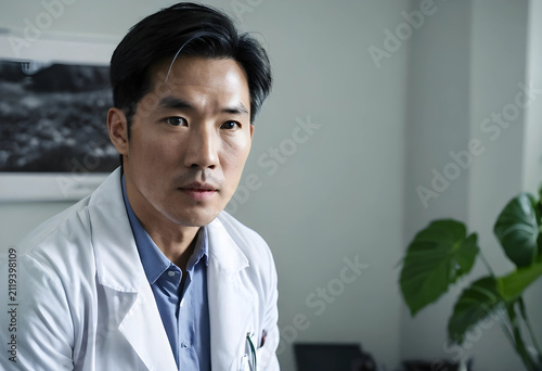 Serious asian male doctor i...