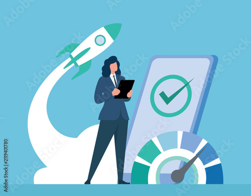Business Growth and Performance Optimization, A professional leader successfully launching a high-performance project strategy, Business Strategy Success, Project Launch Optimization