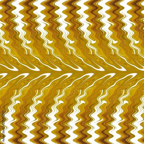 Abstract vibrant mustard yellow and gold symmetrical zigzag pattern background created from a real photograph transformed with digital mirror, wave, and liquify filters in ibisPaint. A dynamic and mod