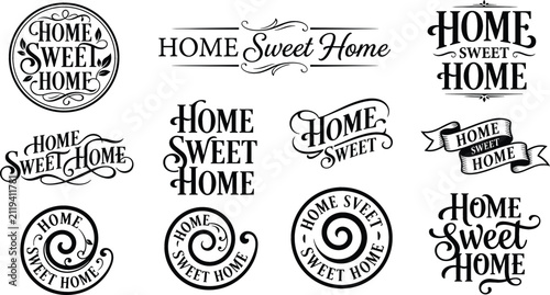 Home Sweet Home Typography Collection with Vintage, Script, Badge, and Decorative Lettering Designs for Wall Art, Signs, Prints, and Home Decor