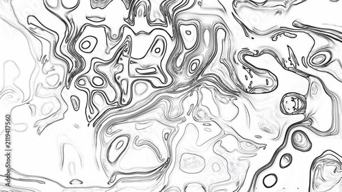 Black and white monochrome liquid marble line art background. Abstract organic contour lines and fluid wavy pattern texture, ideal for minimalist backdrops, graphic art, and modern cover design.