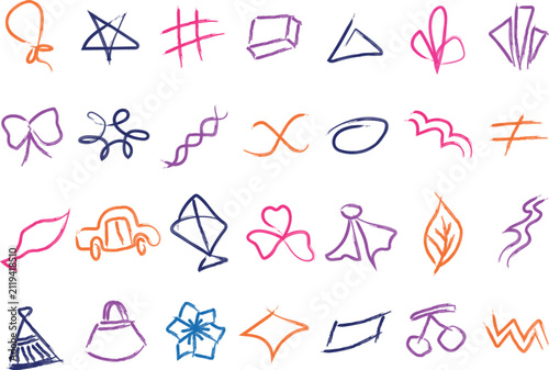 Colorful Hand Drawn Doodle Shapes Collection for Creative Design Projects and Abstract Graphic Resource Elements