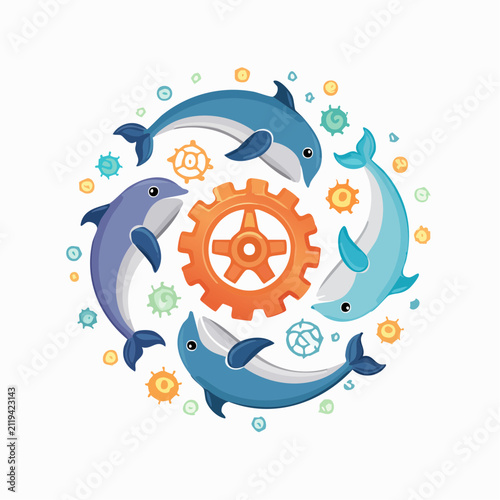 Flat Teamwork Whale Icon Set