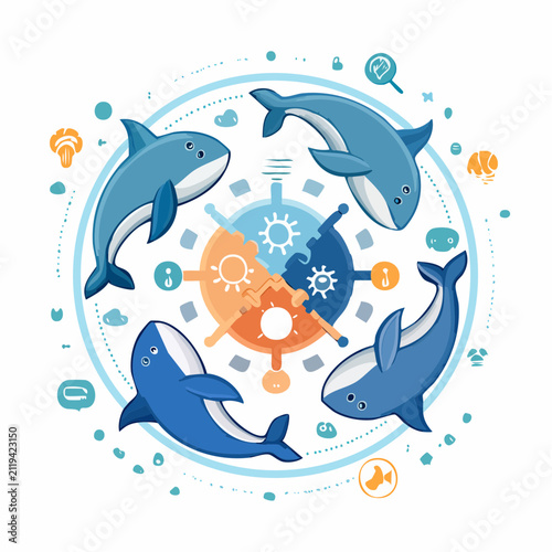 Flat Teamwork Whale Icon Set