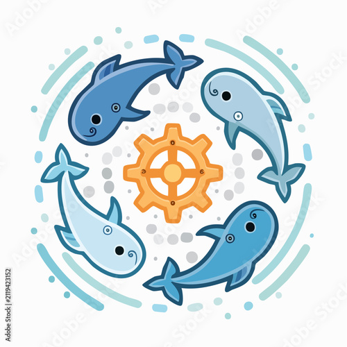 Flat Teamwork Whale Icon Set