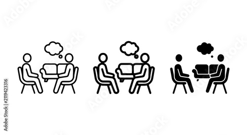 Therapy Session Icons, Counseling Conversation Vector Set, Mental Health Support Dialogue