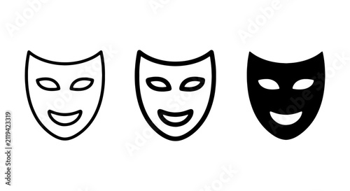 Theater Masks, Comedy and Tragedy Icons, Performance Symbols, Vector Graphics