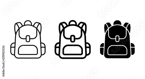 Backpack Icons, School Bag Vector Set, Travel Luggage Graphics, Outdoor Gear Symbols