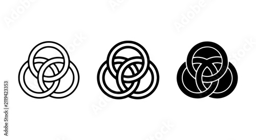 Interlocking Rings Symbol Vector Set, Three Variations, Abstract Geometric Design Elements
