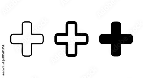 Plus Signs Collection, Simple Geometric Shapes, Medical and Additive Icons, Vector Graphics
