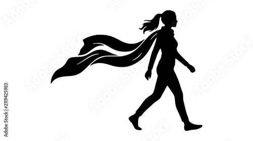 Woman walking with scarf silhouette 