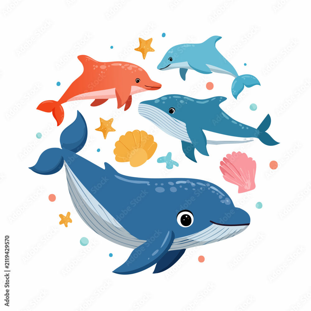 Fototapeta premium Playful Marine Mammals Vector
