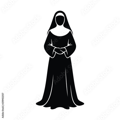 Fotografie Nun standing with arms crossed, religious woman in traditional habit, front view