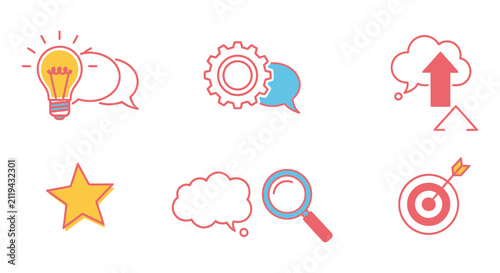 Colourful icons representing ideas, innovation, problem solving and strategic thinking