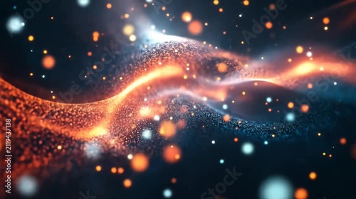 Abstract glowing particles flow in dynamic energy wave visual