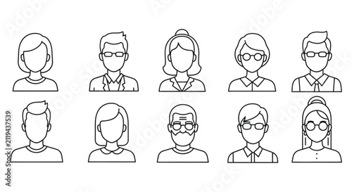 Фотография Line art illustrations of diverse people men and women with various hairstyles