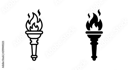 Torch Icons, Flame Symbol, Fire Element, Light Vector Graphics, Freedom Concept