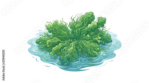 Eutrophication on a Lake Surface Covered by Algae, Illustrating the Impact of Nutrient Overload on Aquatic Ecosystems