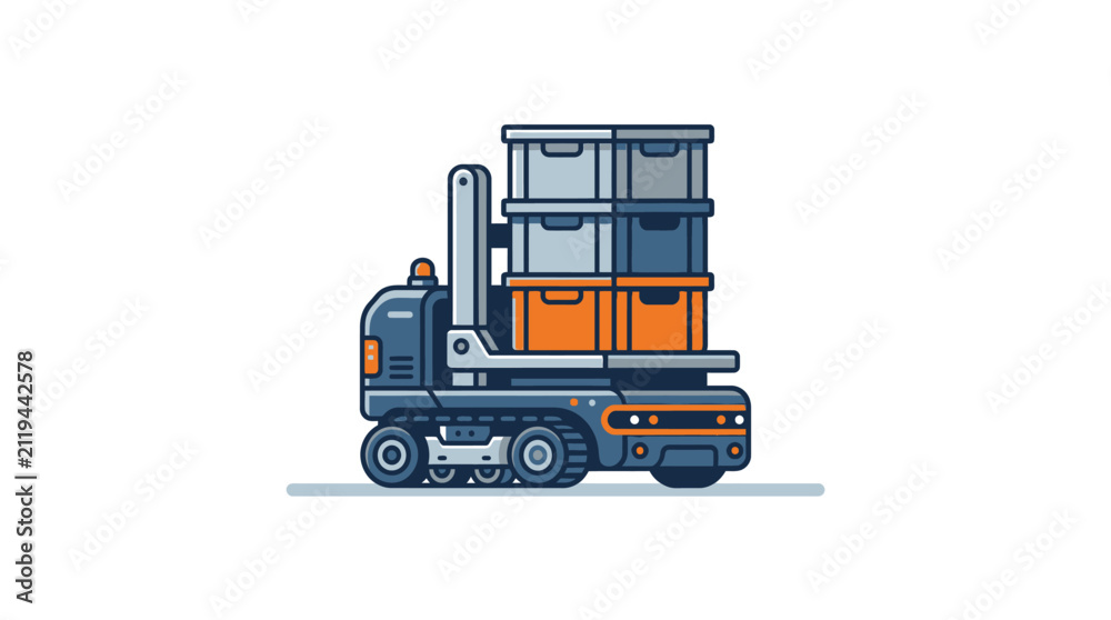 Naklejka premium Automated guided vehicle transporting stacked plastic containers.
