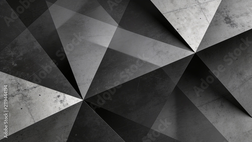 A high-resolution abstract background featuring overlapping, semi-transparent dark gray triangles and polygons. The surface has a subtle, mottled grunge texture resembling aged concrete or distressed 