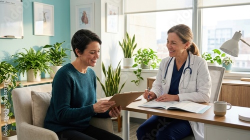 Positive Doctor Patient Conversation In Light Filled Office