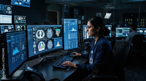 Modern Medical Imaging Analysis Center With Professionals At Work