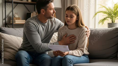 Loving Father Consoles Upset Daughter with Document