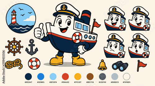 фотографія Cartoon Captain Character on Ship with Nautical Elements.