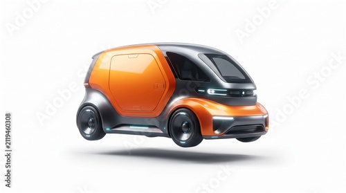 Autonomous delivery pod vehicle. Futuristic electric robot van for smart city logistics.