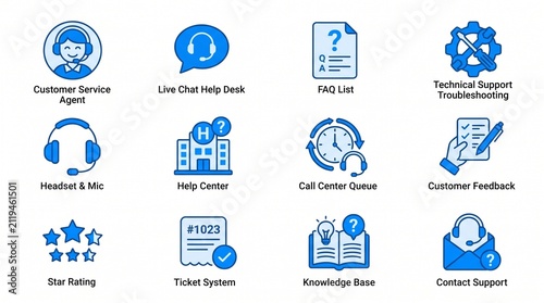 Customer support icon set. Professional service symbols for business and web design.