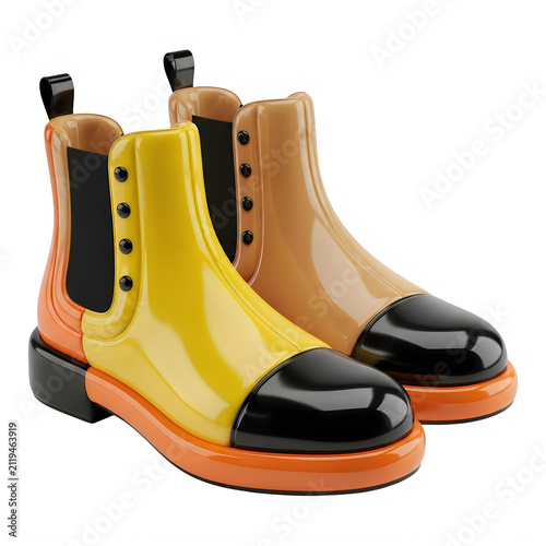 Three pairs of stylish ankle-high boots in contrasting colors