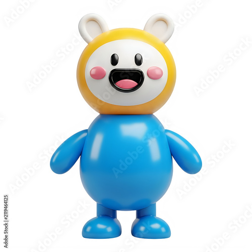 A cheerful cartoon bear character with a yellow scarf and smiling face