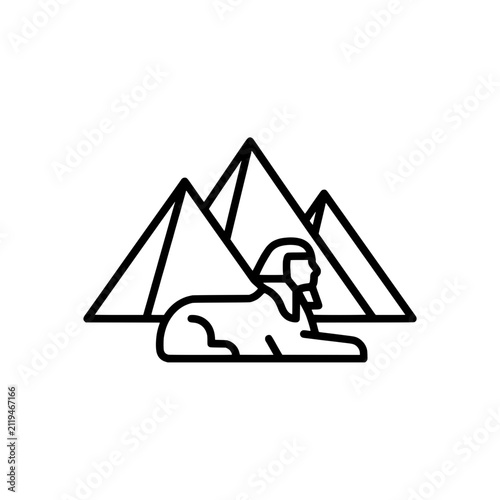 Egyptian pyramids sphinx statue desert landmark outline vector icon